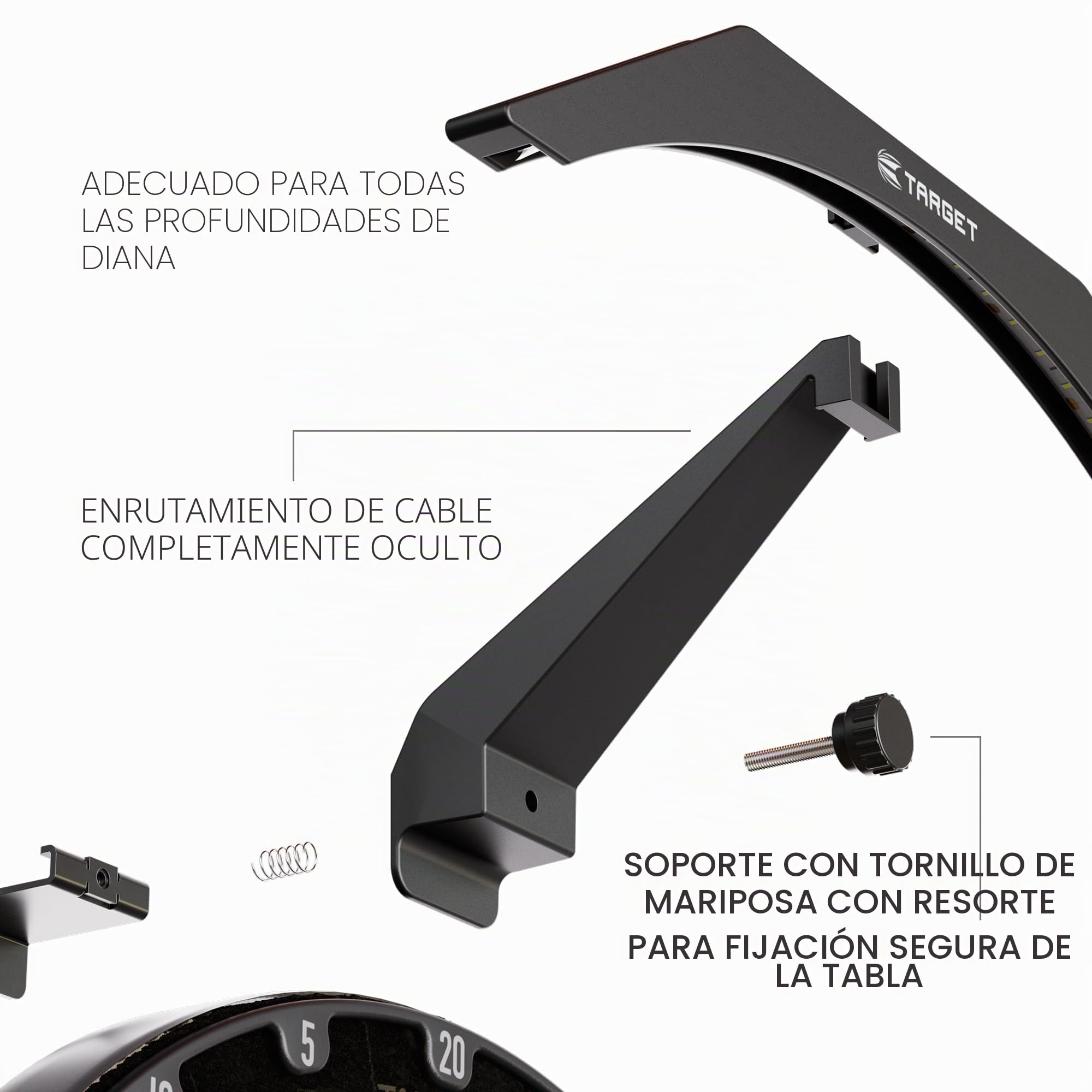 Target Darts LED Dartboard Light - Iluminación Brillante para Todo el Tablero de Dardos | Cable extralargo de 3 m | Se Adapta de Forma Segura a Todos los tableros de Dardos | Fácil Montaje