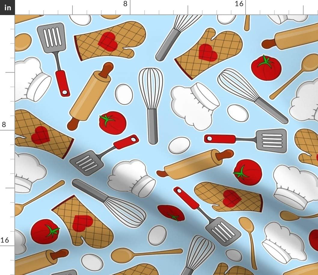 Spoonflower Fabric - Kitchen Blue Chef Cook Cooking Love Food Baking Printed on Petal Signature Cotton Fabric Fat Quarter - Sewing Quilting Apparel Crafts Decor
