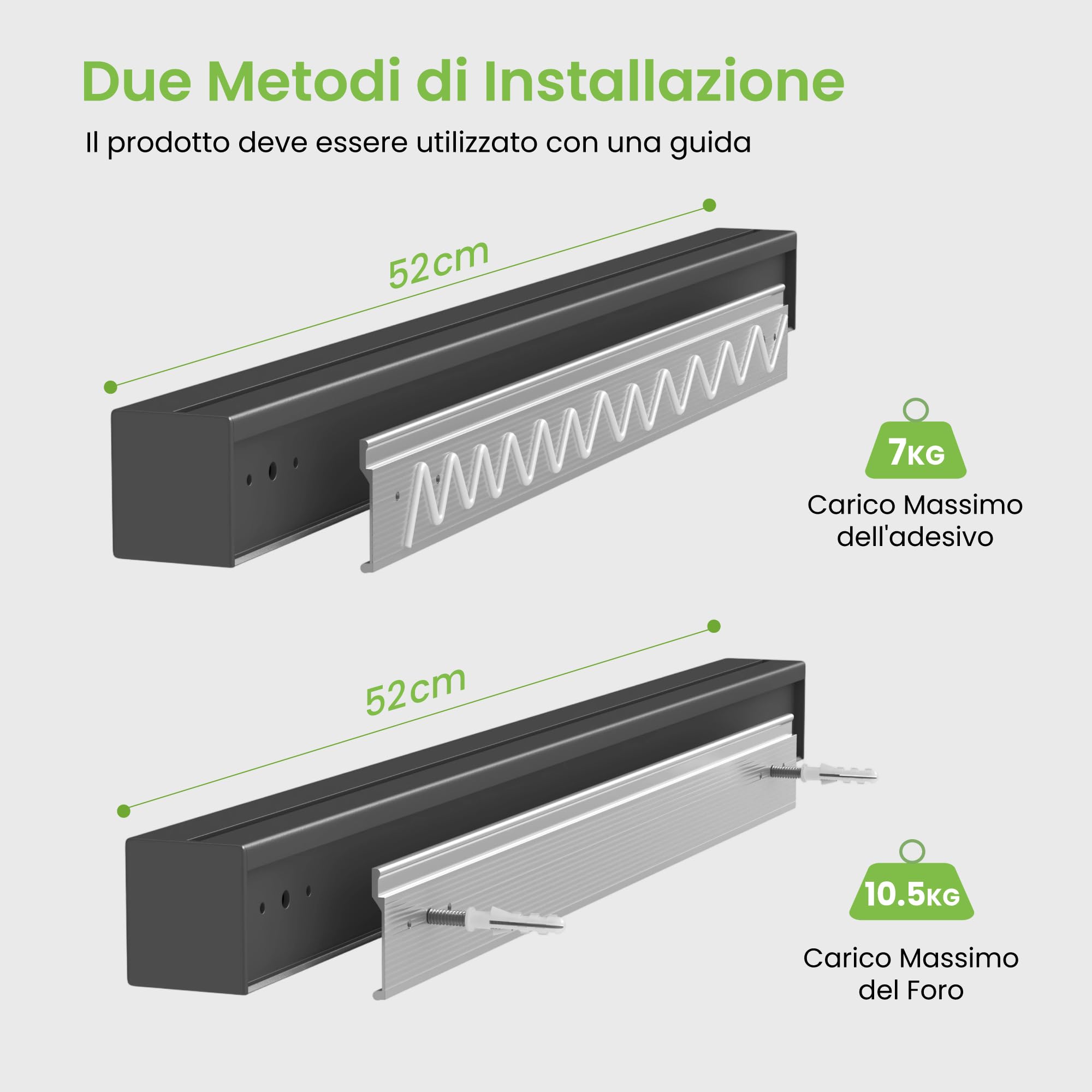 Mai & Mai Porta Spezie e Porta Mestoli da Cucina in Lamiera Zincata, Portaspezie con Porta Rotolo, Portautensili con 5 Ganci, Grigio, da Appendere con Guide, Reglo-10+Reglo-12