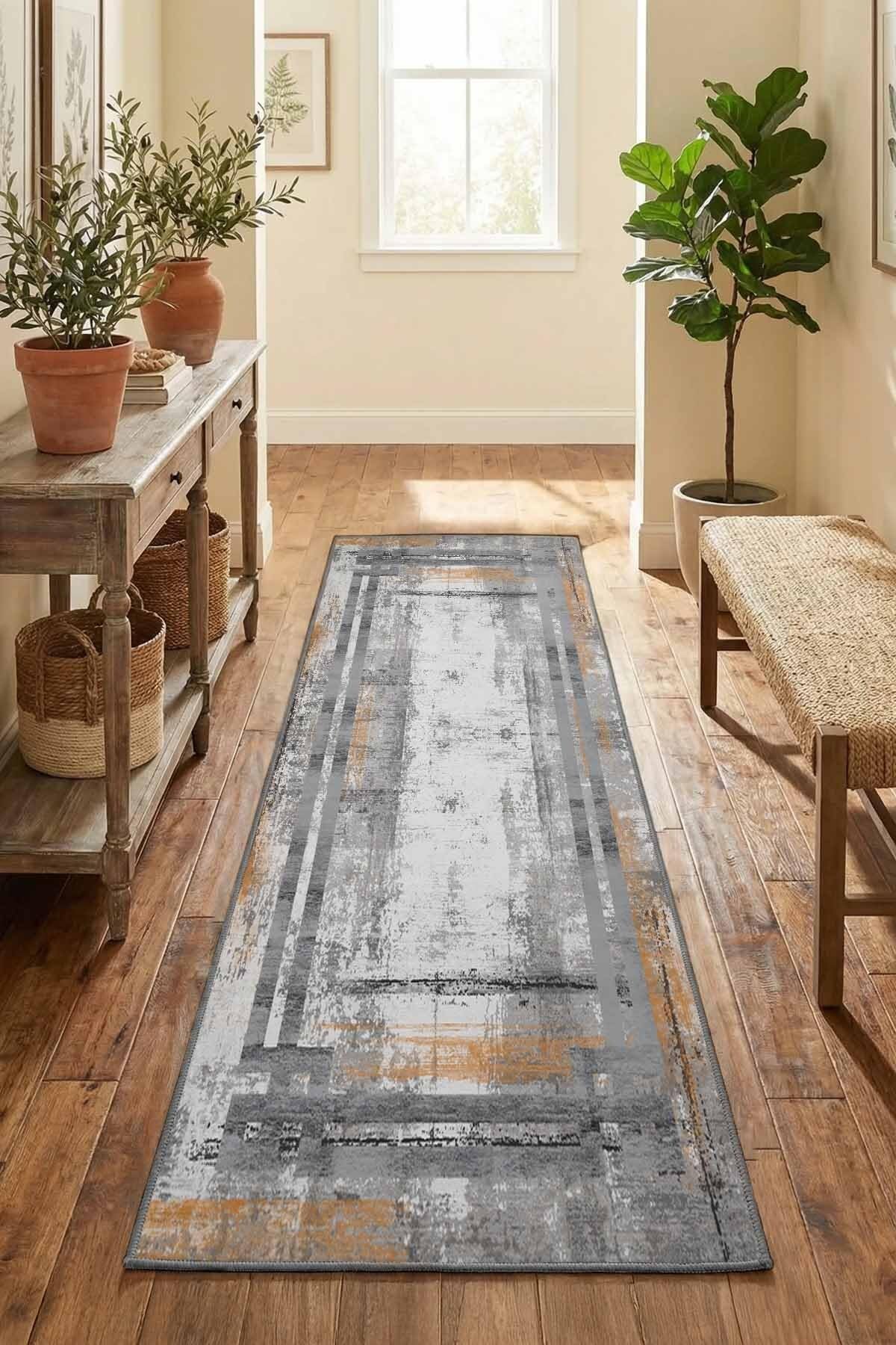 Monnhein Gri Yolluk Afrodit-2 - Yıkanabilir, Kaymaz Taban, Dijital Baskılı, Leke Tutmaz, İnce Hav, Modern Koridor, Mutfak, Antre ve Salon için Dekoratif Yolluk