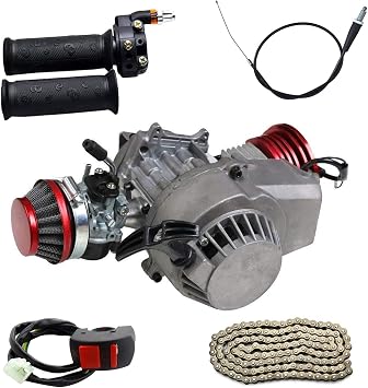 TDPRO 47cc 49cc 2-Stroke Engine Motor & Handlebar & Chain & Throttle Cable & Switch Kit for Mini Pocket Scooter Dirt Bikes ATV Quad