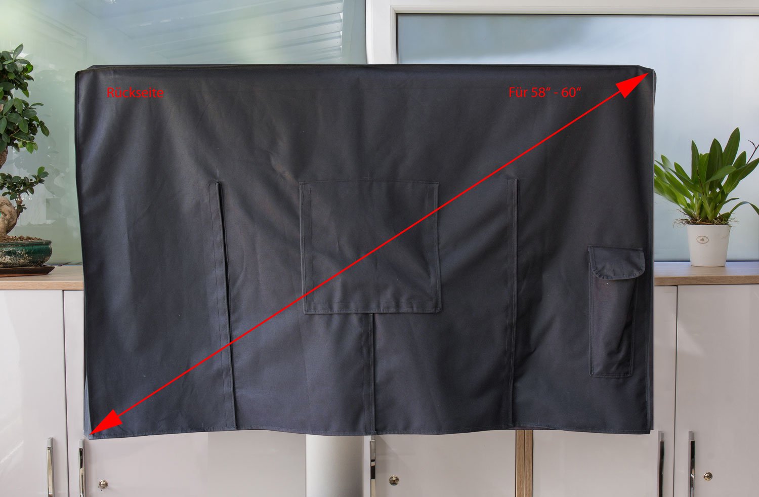 Python TV-Cover - 58" bis 60" Zoll - wetterfeste Schutzhülle für TV / Fernseher und Monitor | Indoor/Outdoor | 140x89 cm - schwarz