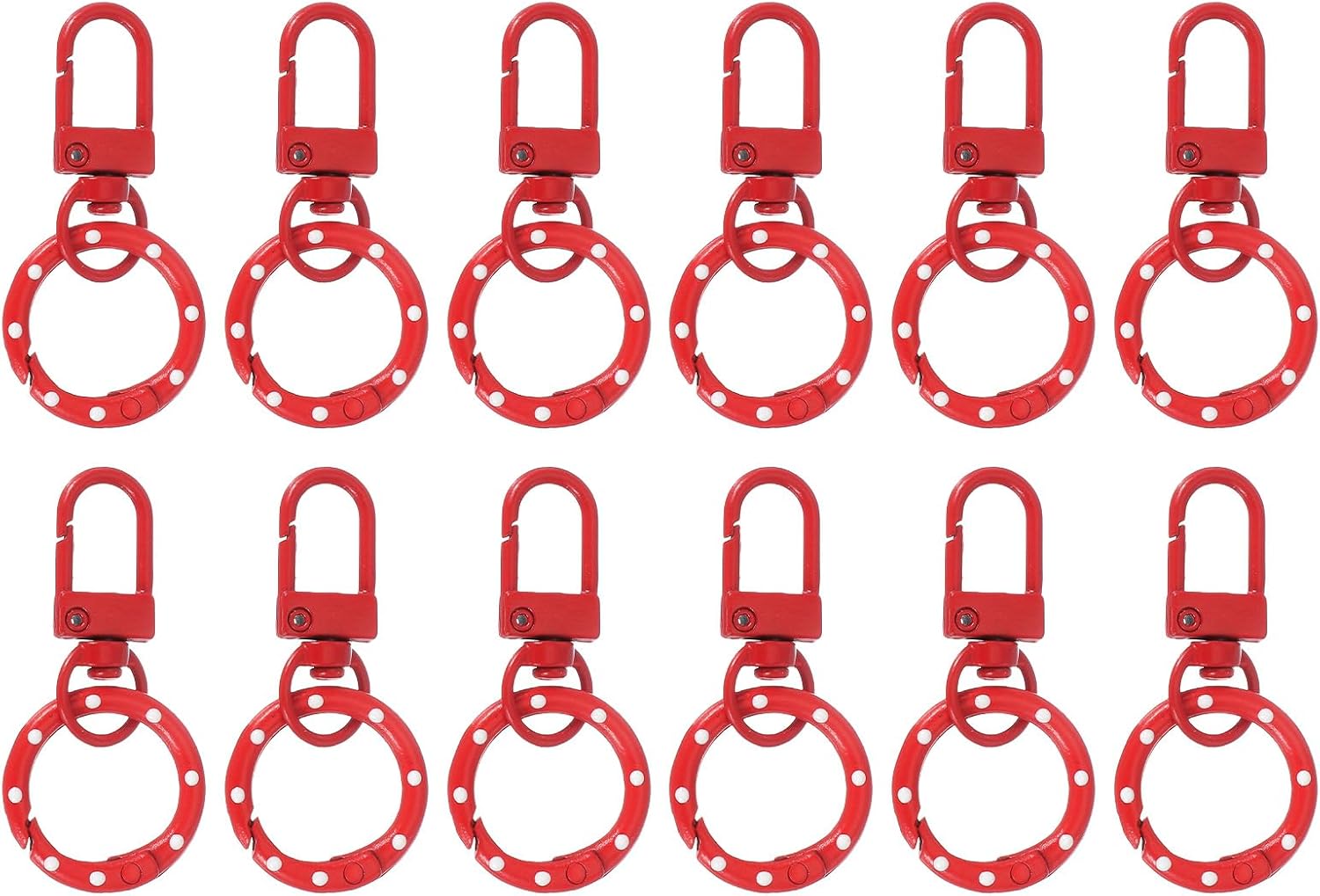PATIKIL 12 Pcs Lobster Claw Clasp, Colorful Metal Keychain Clasp Swivel Hooks with Spring Key Rings Trigger Clips for Bag Door Key Chains DIY Craft Jewelry Making, Dots Red