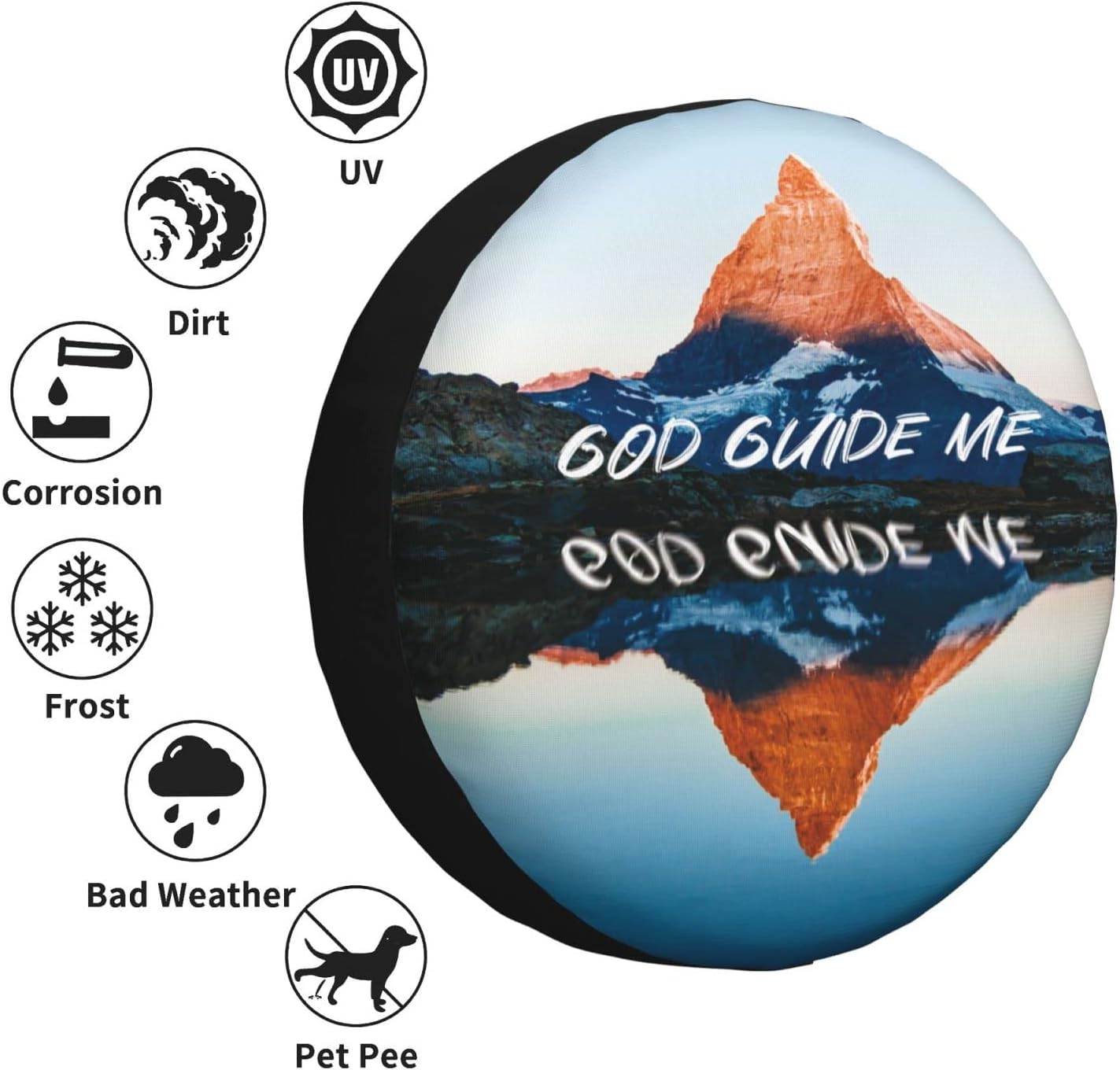 Christian Aesthetic Prayer Spare Tire Cover for Dust-Proof Purpose Thin Light-Weight Polyester Fabric Universal Fit Tire Dust Covers with Bible Verse Scripture God Guide Me -17 inch