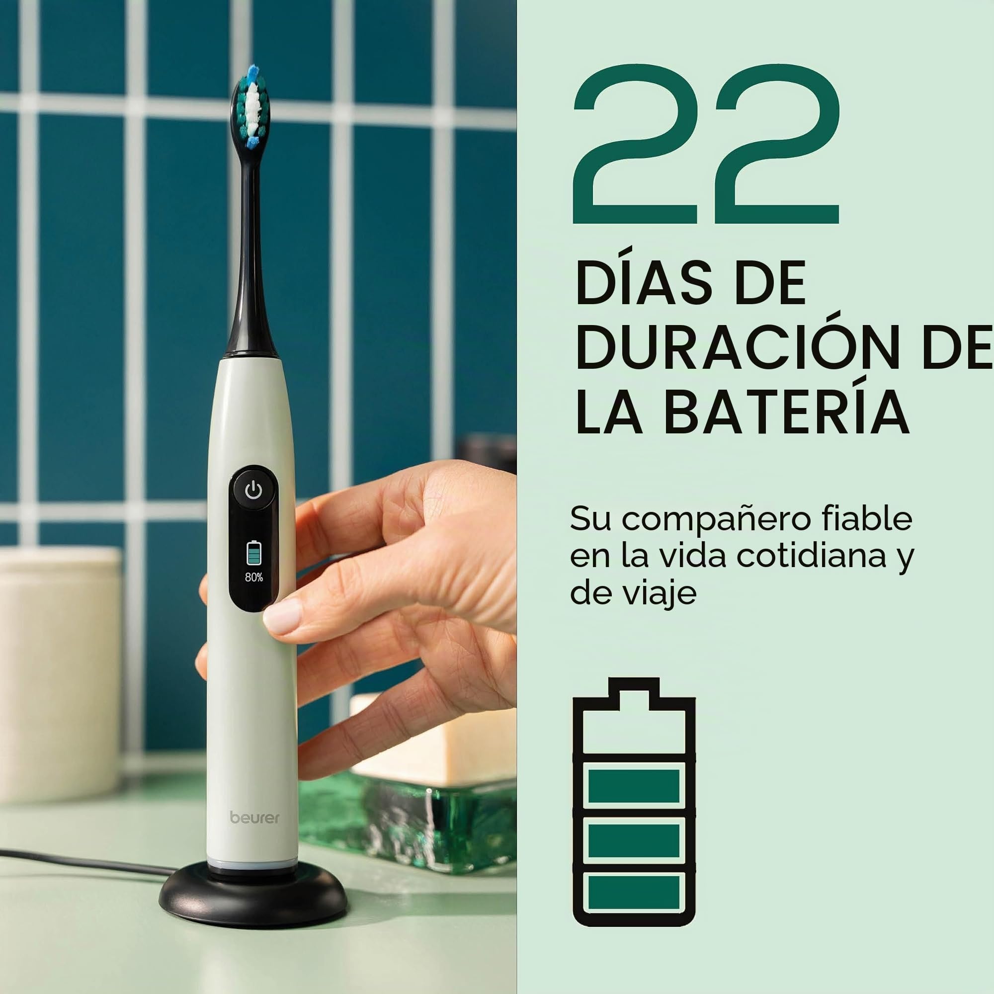 Beurer SC 50 - Cepillo de dientes eléctrico sónico con 5 modos de cepillado y sensor de presión, 80.000 vibraciones, pantalla con indicador de tiempo de cepillado, incluye 2 cabezales de cepillo