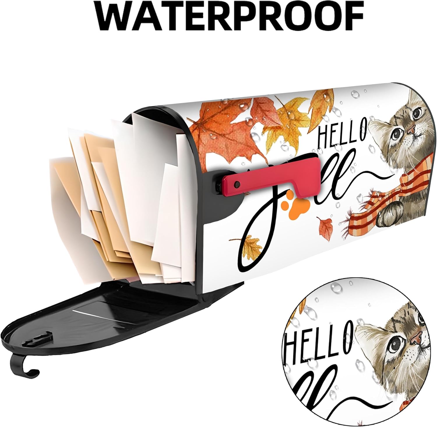 Fall Cat Mailbox Cover 21x18 Inch, Hello Fall Post Letter Box Covers, Autumn Harvest Thanksgiving Magnetic Waterproof Mail Wraps for Outdoor Yard Garden Standard Mailbox Decor