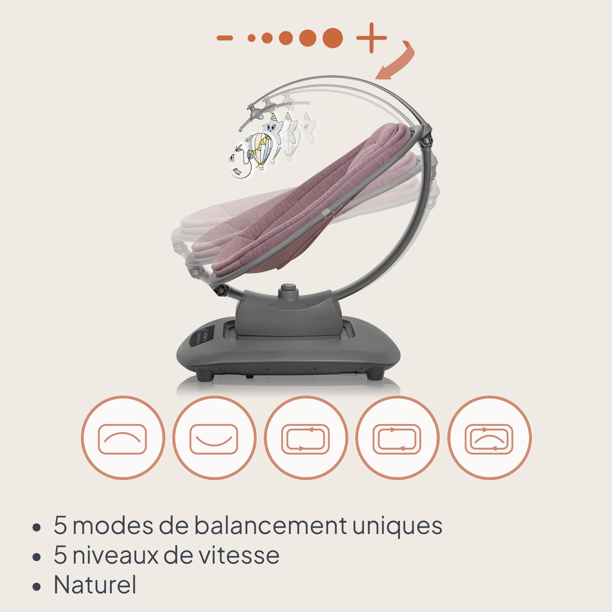 LIONELO BLOSSOM Berceuse Bébé Électrique jusqu'à 9 kg Transat Enfants Dossier Réglable Bercement Naturel 5 Vitesses Siège Ergonomique Télécommande Bluetooth, 5 Mélodies (PINK) (Pink) (Pink)