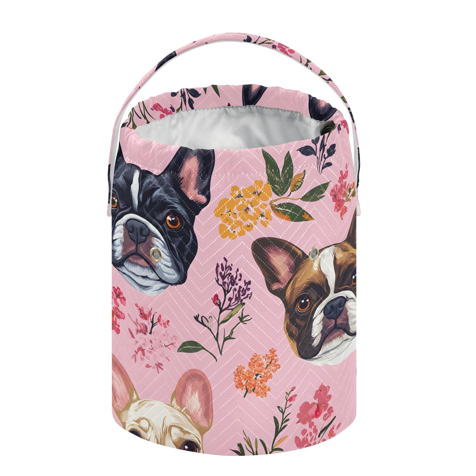 Yarn Storage Bag Small Crochet Bag Knitting Bag Organizer Bulldog Flower Pinks Yarn Bags for Crocheting Basket