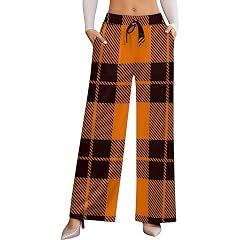 Dyale Halloween Check Plaid Womens Wide Leg Pants High Waisted Elastic Casual Sports Pants 2XL
