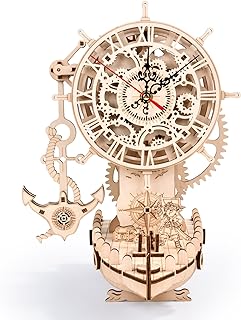 Pirate Ship Clock 3D Wooden Puzzles for Adults, Wooden Models for Adults to Build DIY 3D Puzzle Mechanical Clock Kit, Clock Making Kits Gift for Adults and Kids