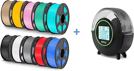 review SUNLU PLA 3D Printer Filament, 1.75 PLA Filament Dimensional Accuracy +/- 0.02 mm, 1 kg Spool, 1.75mm (Black+White+Grey+Blue Grey+Grass Green+Burly Wood+Pink+Red+Cyan+Pure Yellow 10KG)+S2 FilaDryer