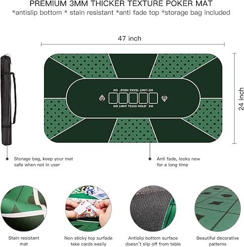 Miniatura 33 de YUZPKRSI Texas Hold'em - Tapete de póquer para 6 jugadores, repelente al agua, portátil, con bolsas de transporte gruesas para juegos de póquer, 47