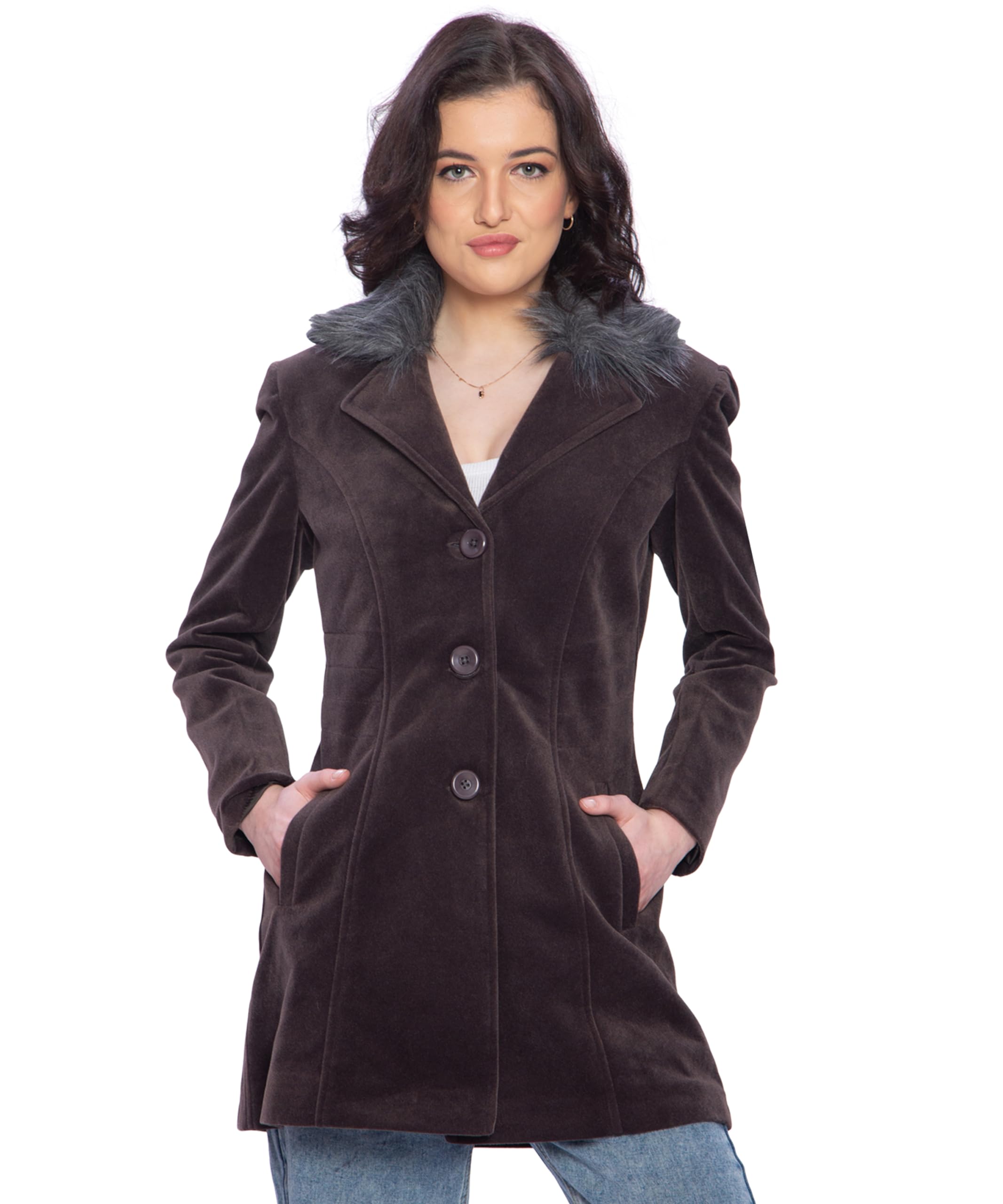 hautemoda Women Woollen Coat with Fur Collars-picture-36