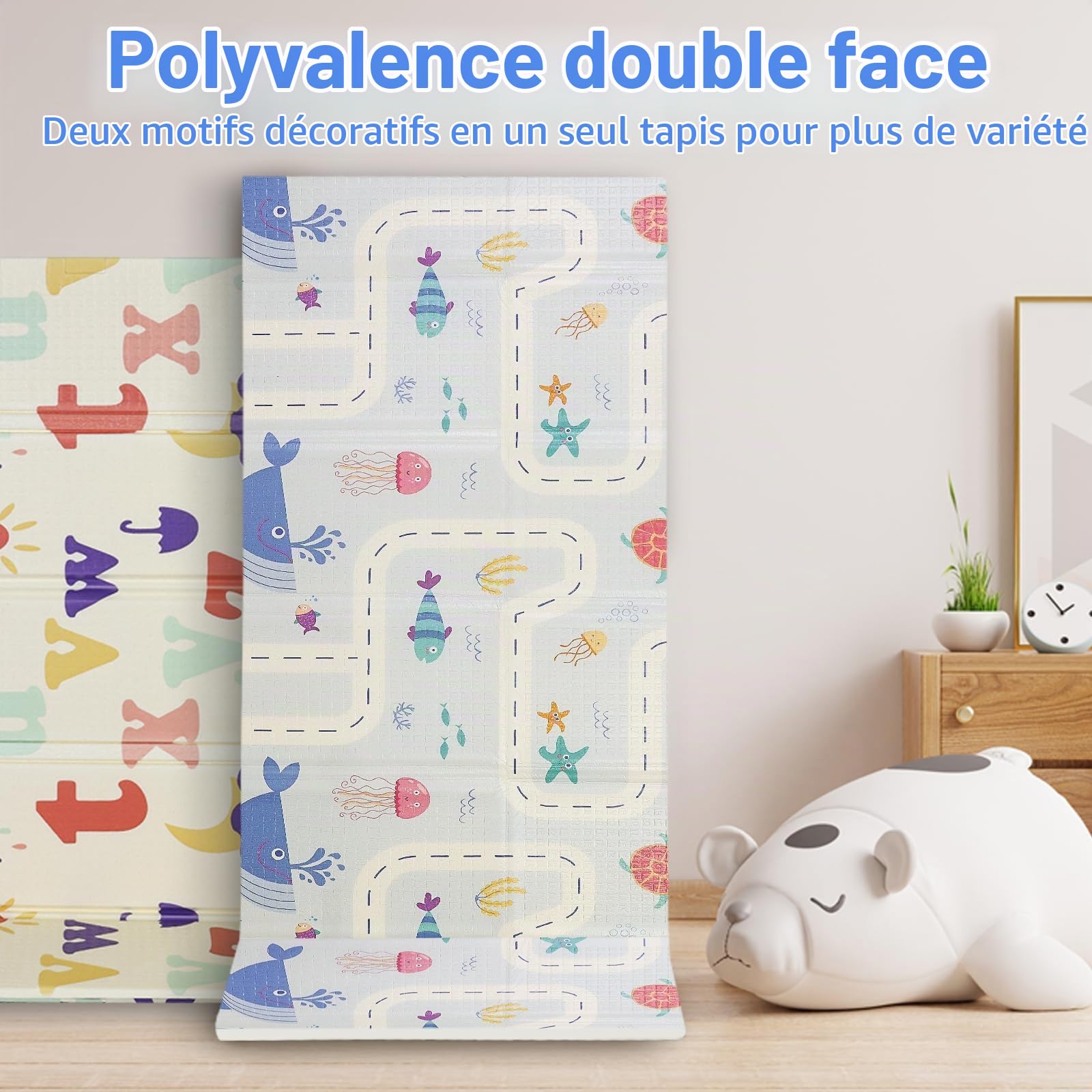 CCLIFE Tapis de Jeux Bebe Pliable Reversible Tapis éveil Bébé 196x175x1.8cm Impermeable Tapis Enfant Ramper,CushHom