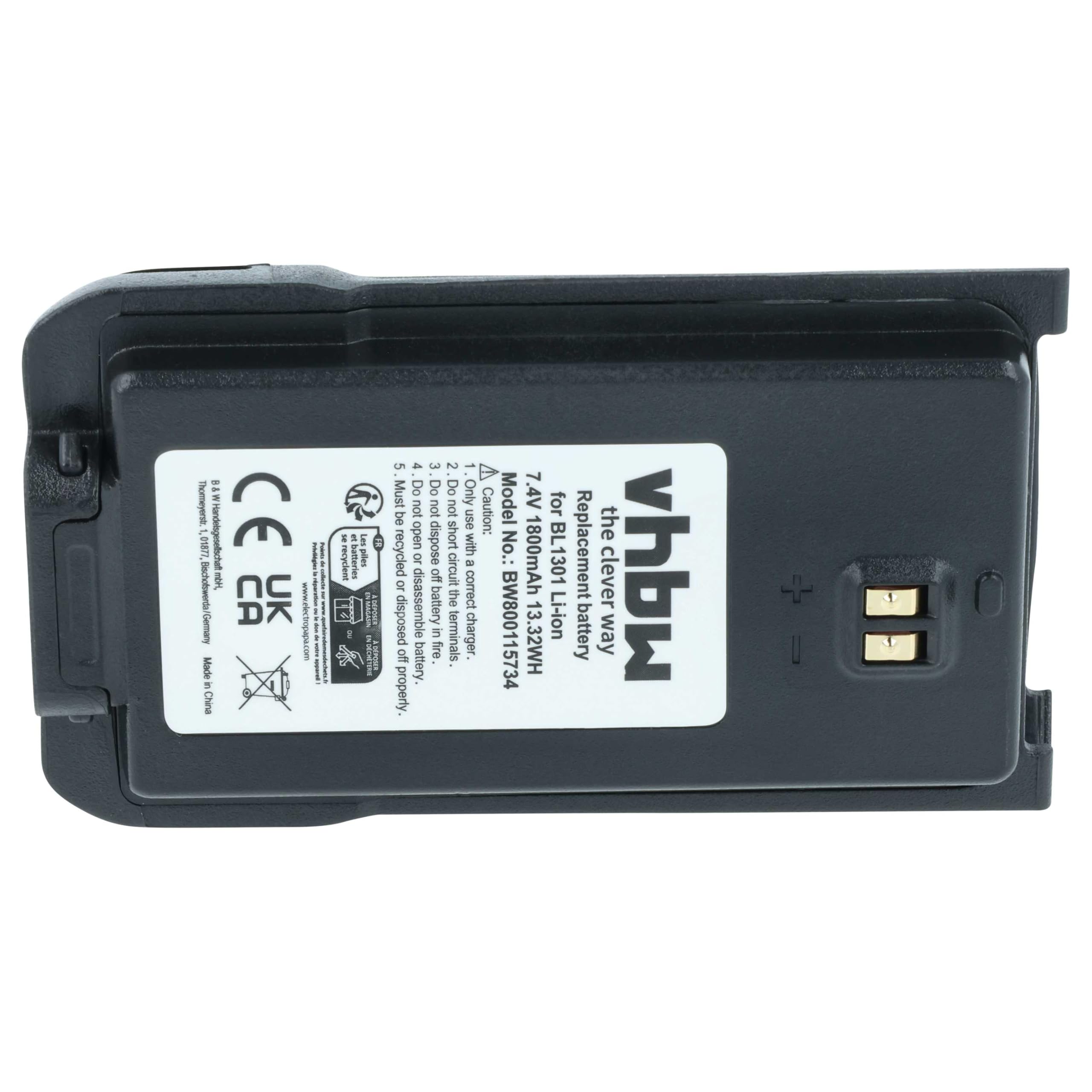 vhbw 2x zamiana baterii Hyt/Hytera BL2407, BL1301, BL1719 do radio (1800mAh, 7,4V, Li-Ion)