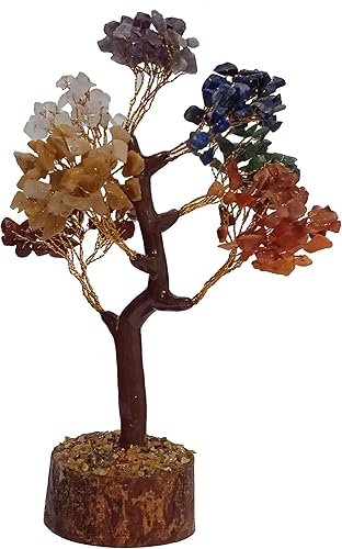 Miniatura 3 de Purpledip Árbol de dinero bonsái de piedras preciosas de cristal de siete chakras piedras semiterciosas montadas en alambre dorado (12600)