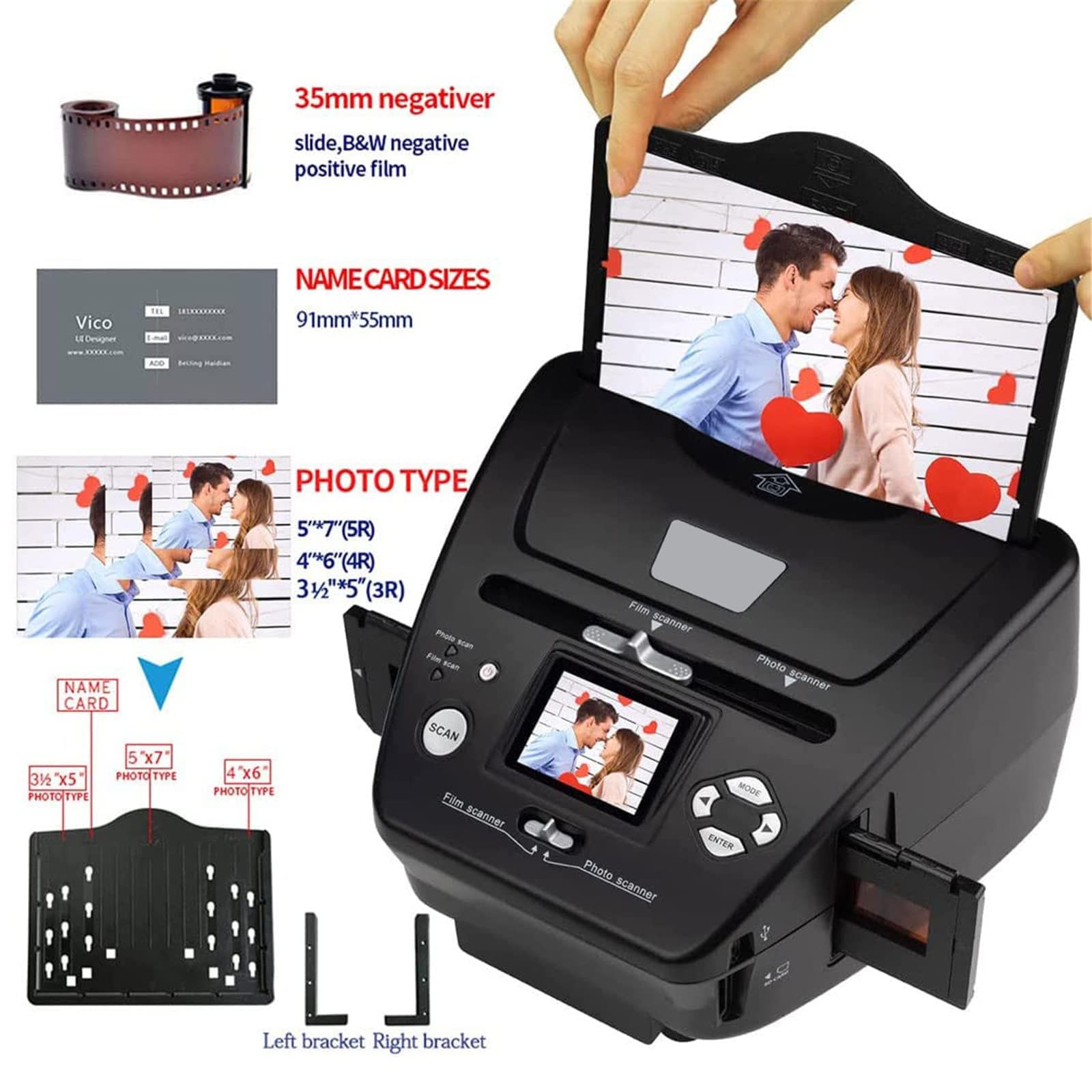 Scanner per Diapositive e Foto con Schermo LCD da 2,4", conversione di Negativi ad Alta risoluzione, Diapositive e Negativi a Colori e in Bianco e Nero da 35 mm/135, pellicole fotografiche