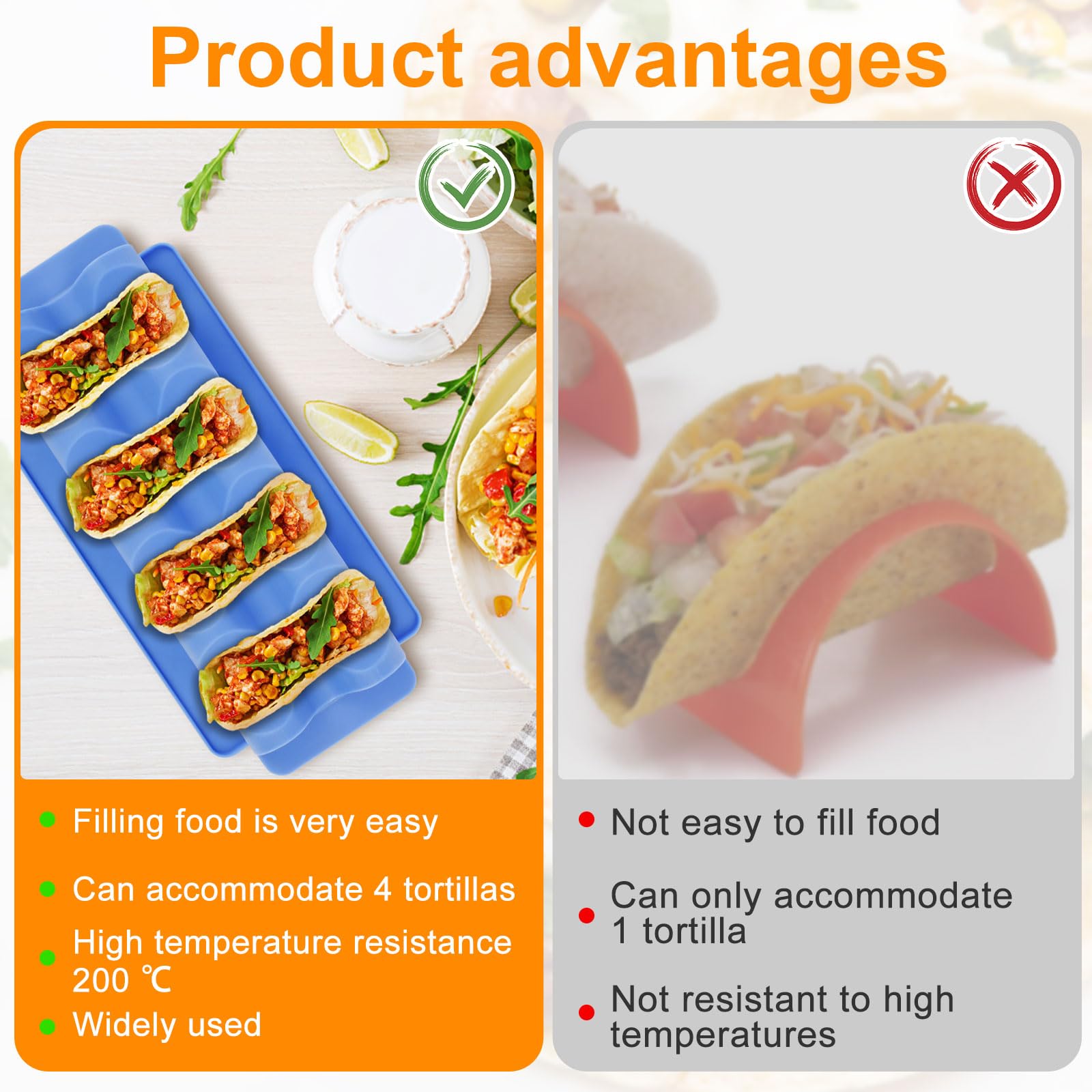 Per Taco | da Portata per Taco con 3 Scomparti - Alimentare In Silicone Antiscivolo Riutilizzabile Con 2 Scomparti Per Condimenti, Lavabile In Lavastoviglie E Microonde