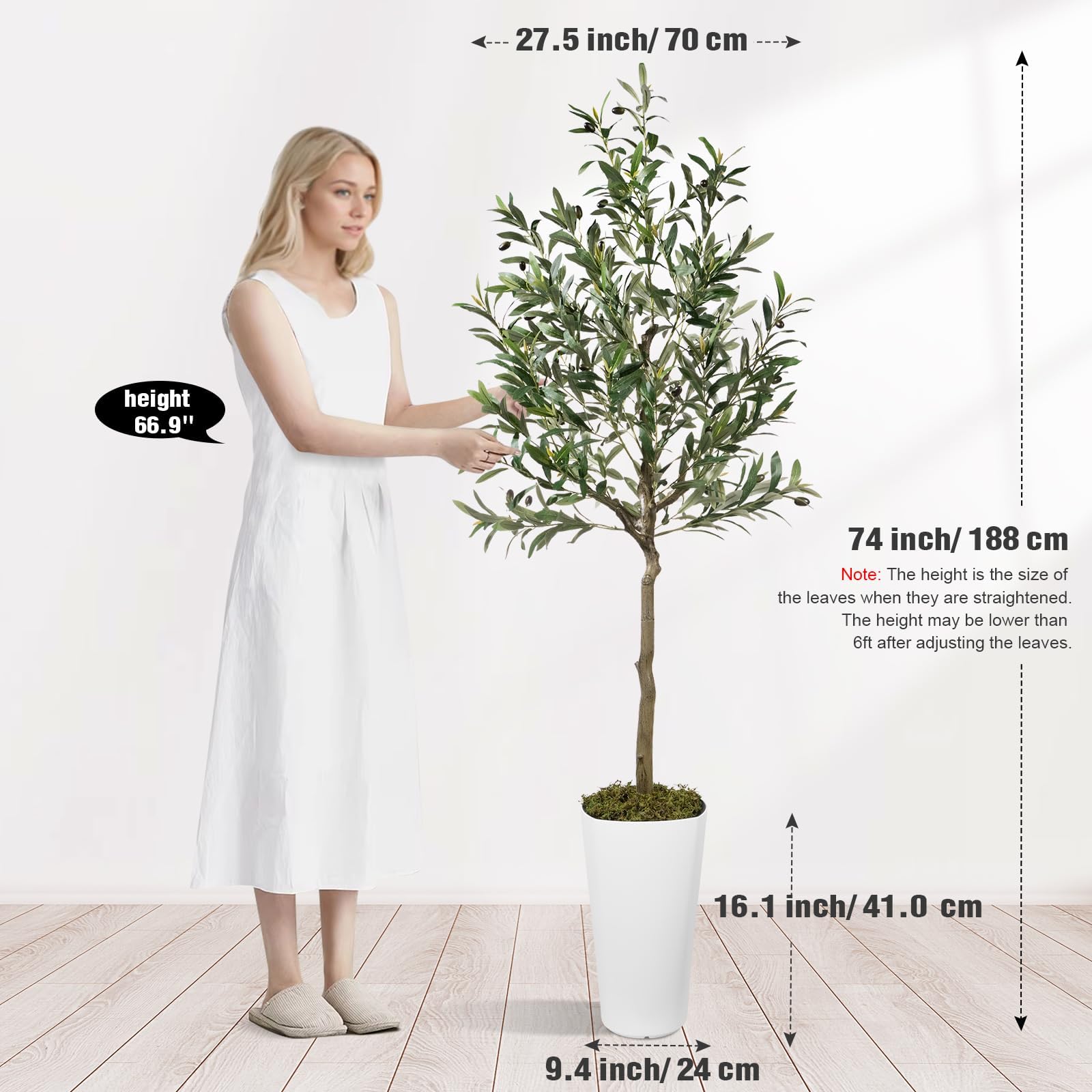 Fake Olive Tree Indoor 6FT Tall Faux Olive Tree with Natural Wood Trunk and Lifelike Fruits Artificial Olive Plant for Home Office Decor - with White Planter and Fake Moss