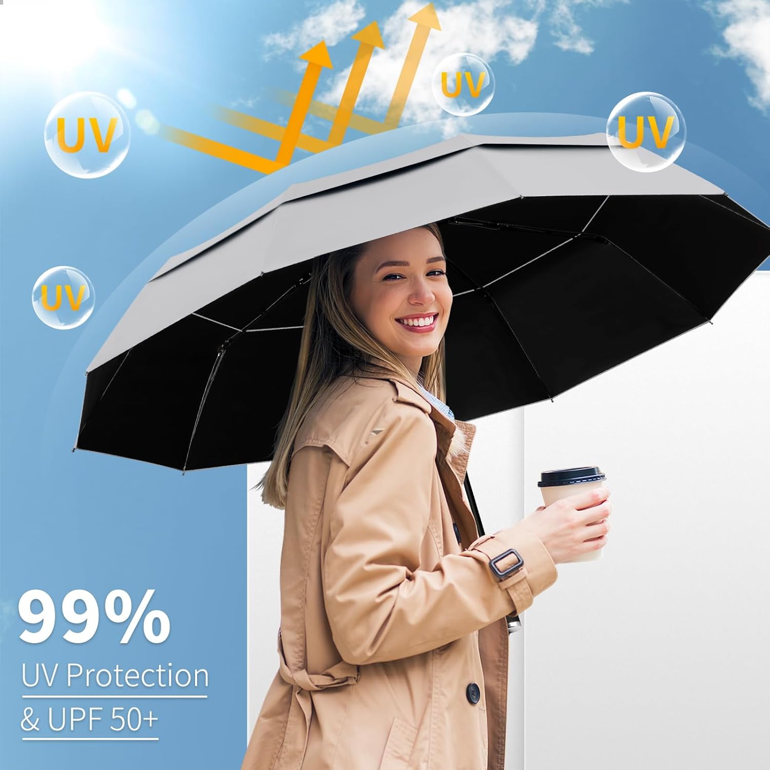 Seniny Windproof Travel Umbrella, Automatic Umbrellas for Rain, Portable & Compact Umbrellas for Backpack, Strong UV for Protection, Folding Small Sun Umbrella for Car, Walking - Image 6