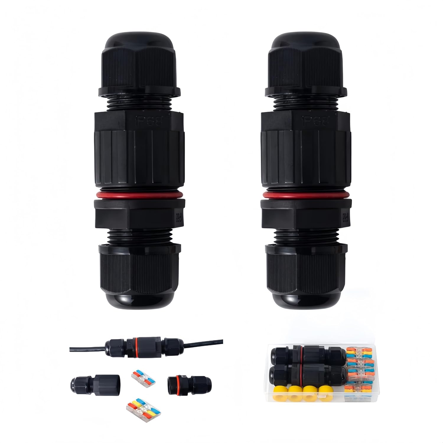 IP68 Waterproof Junction Box 2pcs-2/3pin Electrical Cable Connectors,Outdoor Wire Connector Kit for Garden/Landscape Lights, Camera Cable, Car Power Cord and Extension Cord