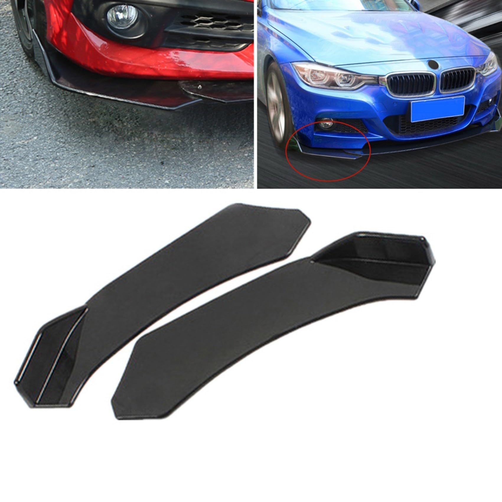 2 Piezas Parachoques Delantero Universal de la Pala del Coche Spoiler ABS con Divisor de Labios Negro