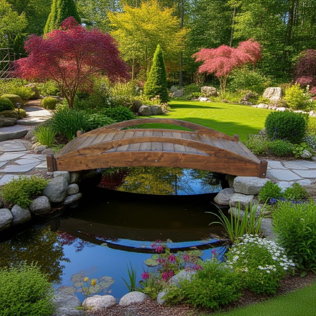 SamsGazebos Basho Garden Bridge, 8 ft x 4 ft, Brown, 400 lb Load Capacity