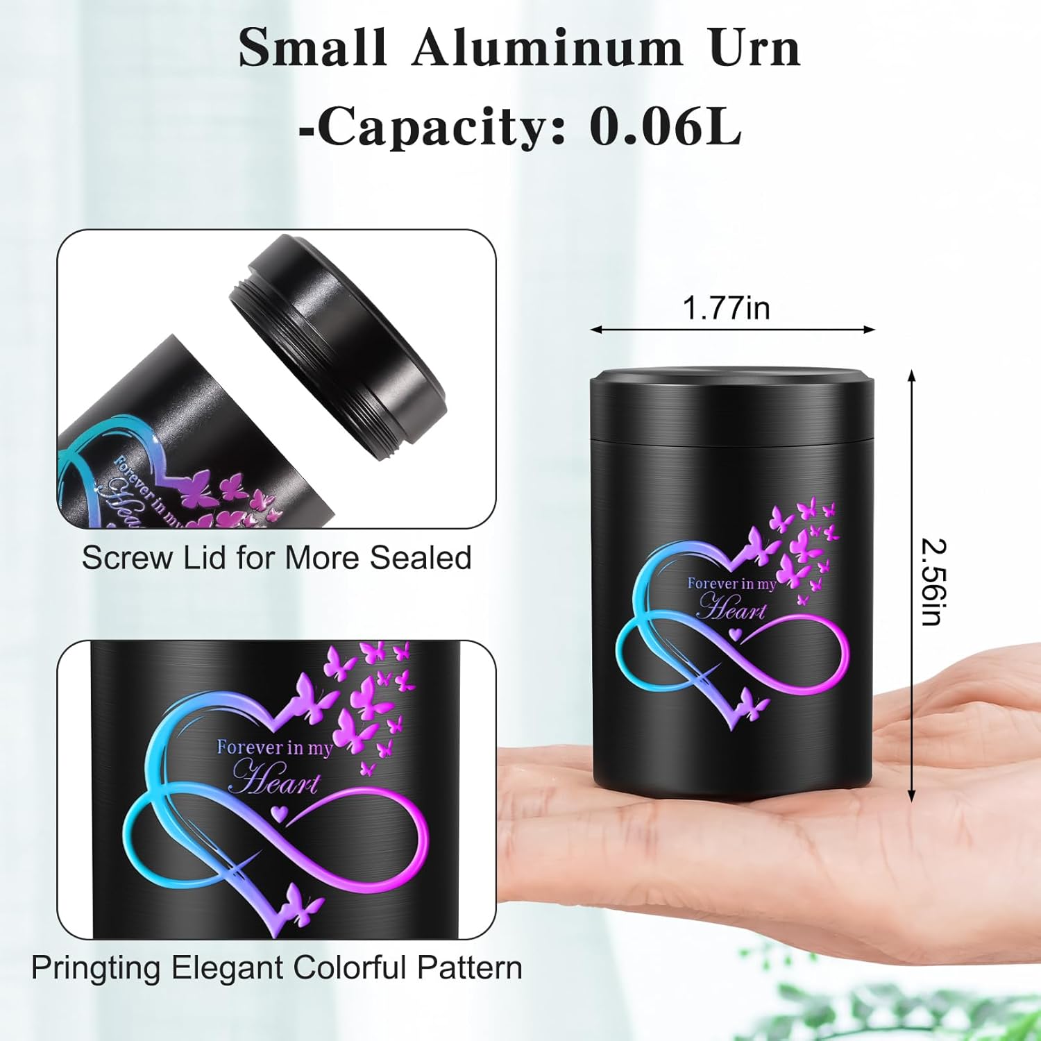 Personalized Small Urns for Human Ashes 2.6 inch Urn for Ashes Adult Male Female Aluminum Alloy Keepsake Urns Mini Urns for Human Ash Funeral Holder - Forever in My Heart