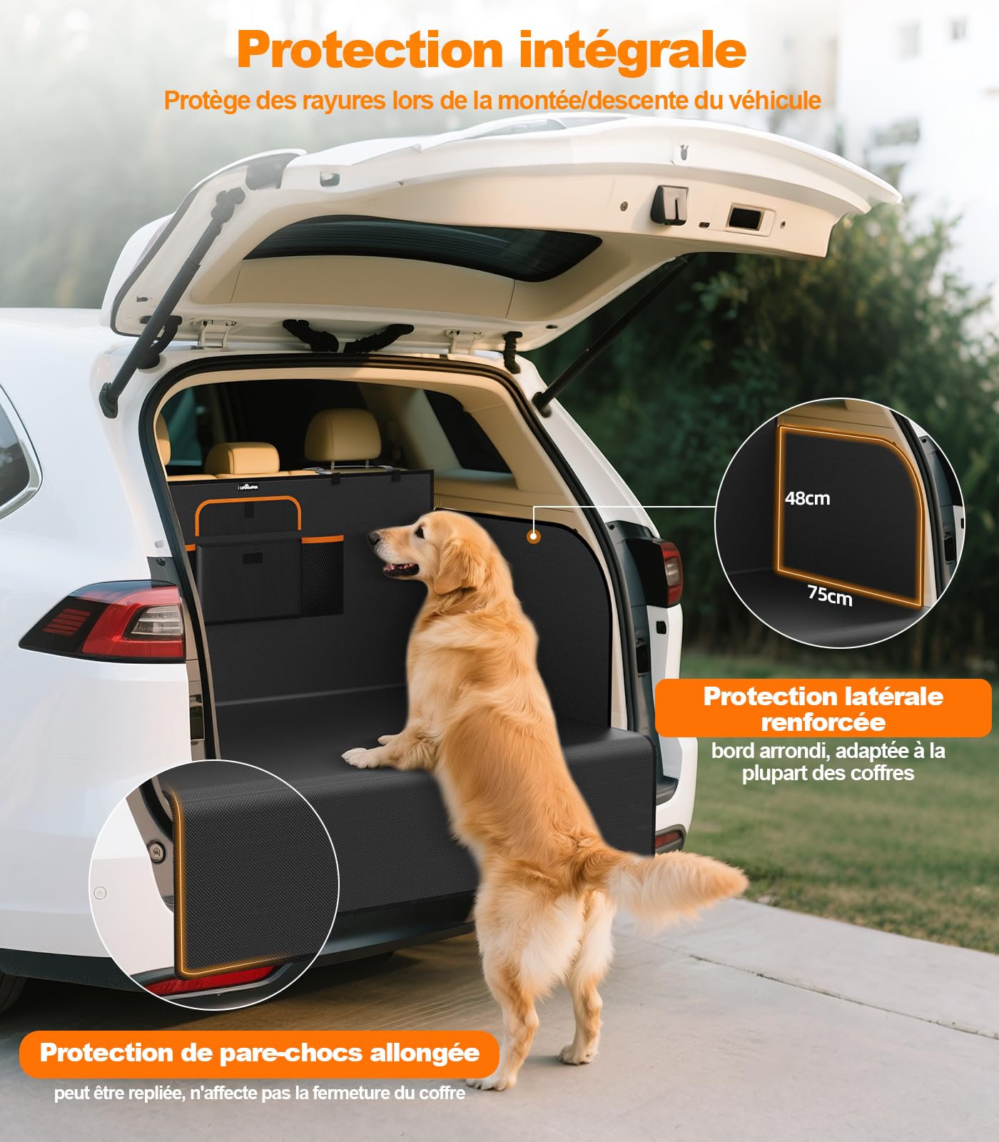Protection Coffre Voiture Chien Imperméable Housse Coffre Voiture Chien avec Protection Latérale Pare-Chocs Bache Longue Tapis Coffre pour Universelle Voitures SUV Camion 185 * 115 * 48cm