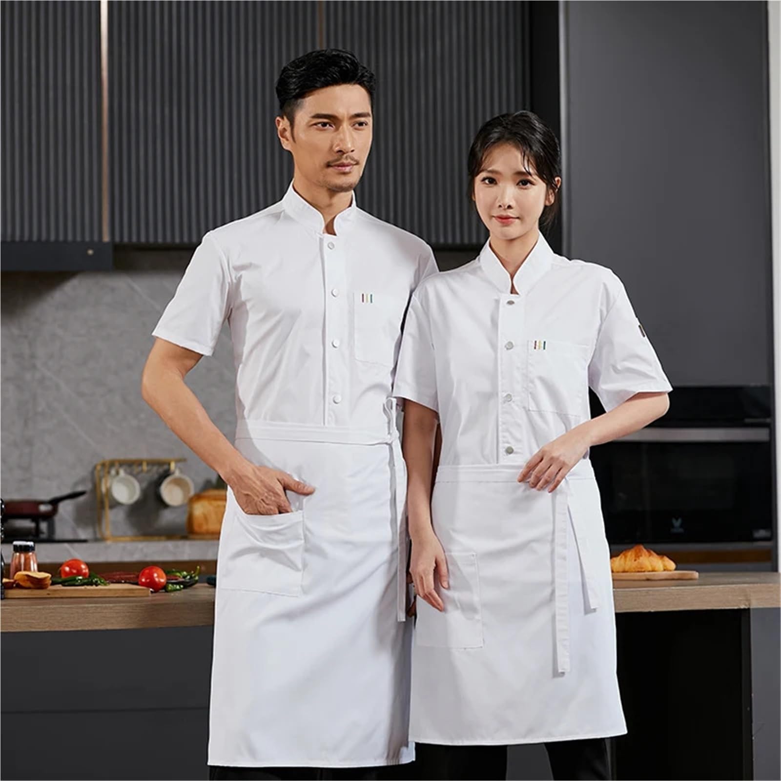 Chaquetilla Cocinero Uniforme de Chef Manga Corta, Camisa Cocinero, for Hombre y Mujer, Uniforme Cocina for Restaurante, Hotel, panadería, Ropa Trabajo Unisex for Camarero