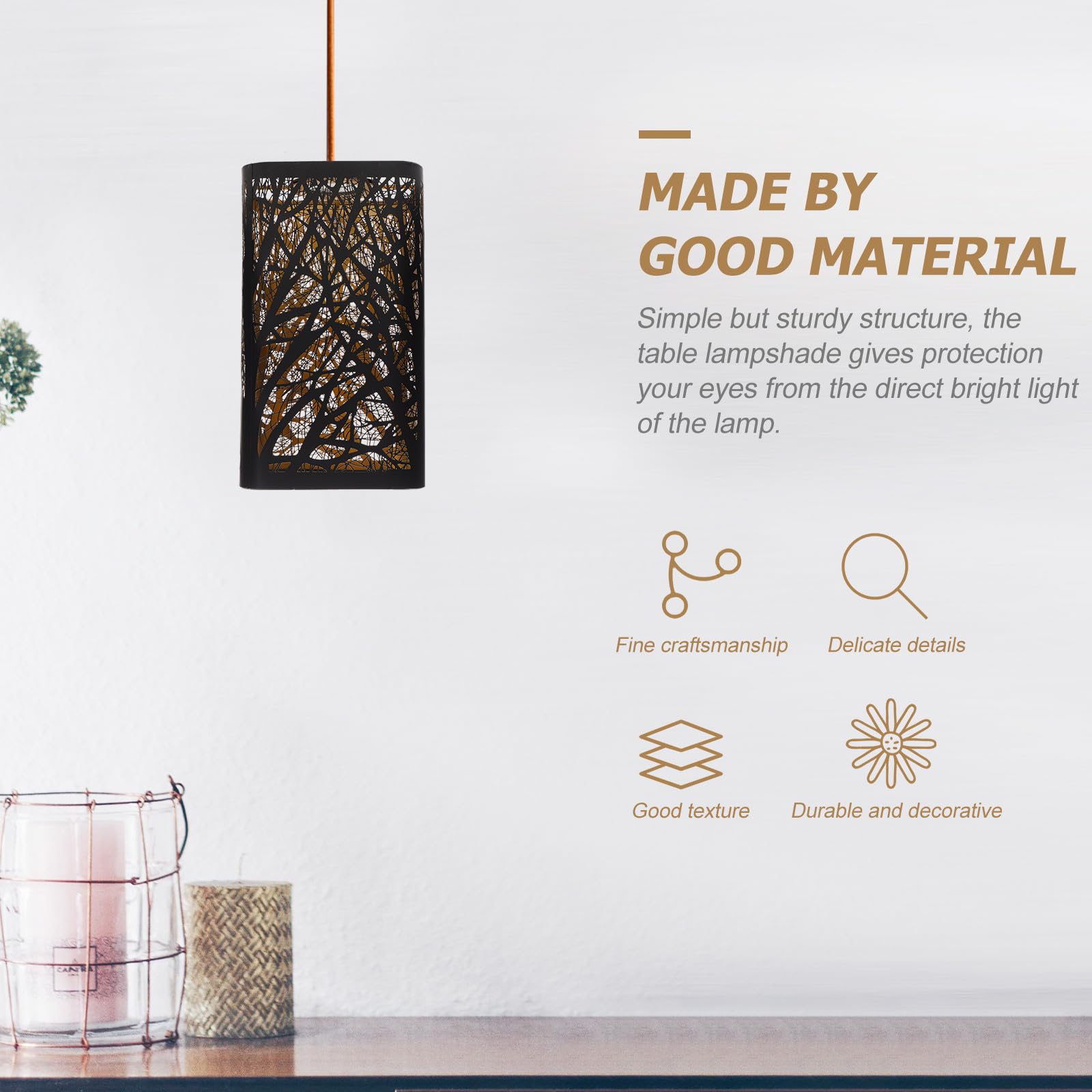 UKCOCO Pantalla de Lámpara Metálica E27 Cuadrada Negra y Dorada 2 Piezas Diseño Hueco Tallado Patrón de Bosque y para Lámparas de Mesa y Escritorio Decoración Interior