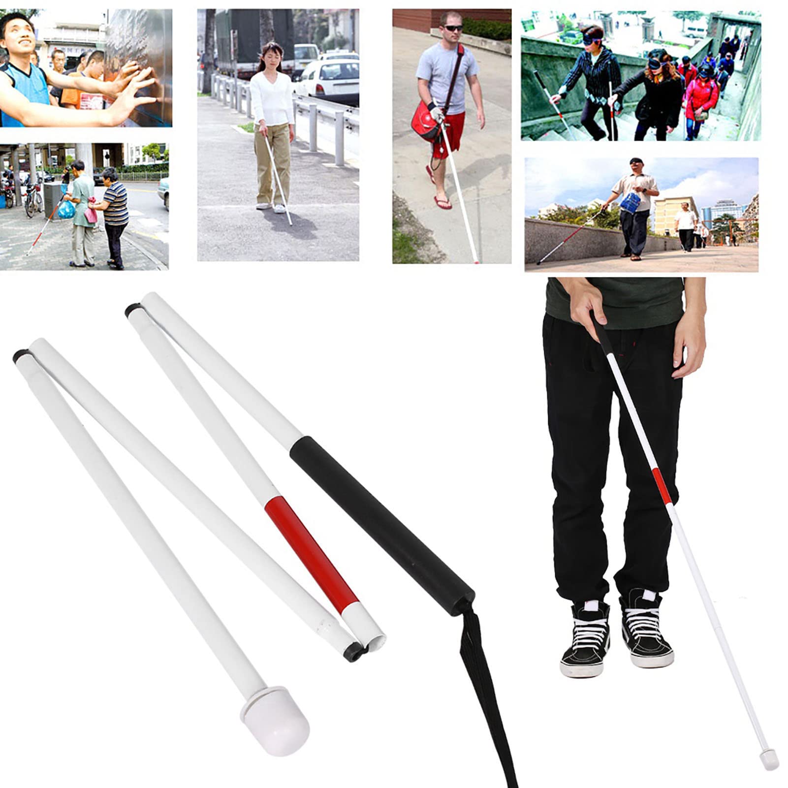 Bastone bianco da passeggio pieghevole in alluminio con 4 sezioni, Aid Walking Sticks, bastone da passeggio portatile, regolabile Per non vedenti e persone con mobilità ridotta