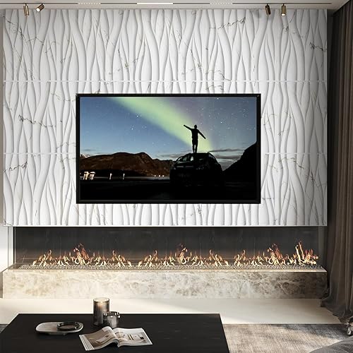 Miniatura 2 de STICKGOO Paneles de pared 3D para despegar y pegar, paneles decorativos de pared de diseño ondulado, paneles de pared dorados cepillados para