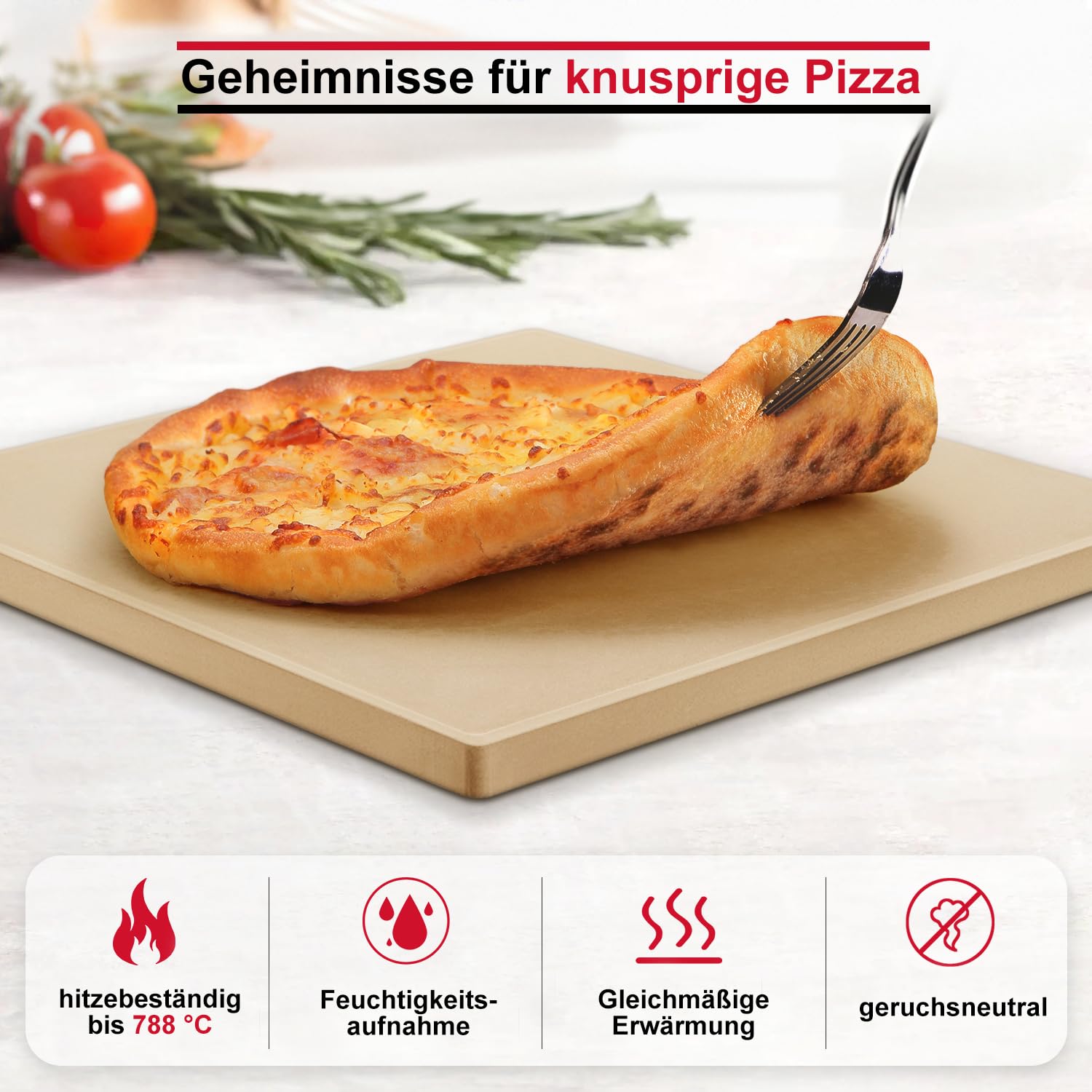 Unicook Pizzastein für Backofen und Grill, Cordierit Backstein, Passend zum Backen von Knuspriger Pizza, Brot und Flammkuchen, Rechteckig, Pizza Stein 38 x 30 cm