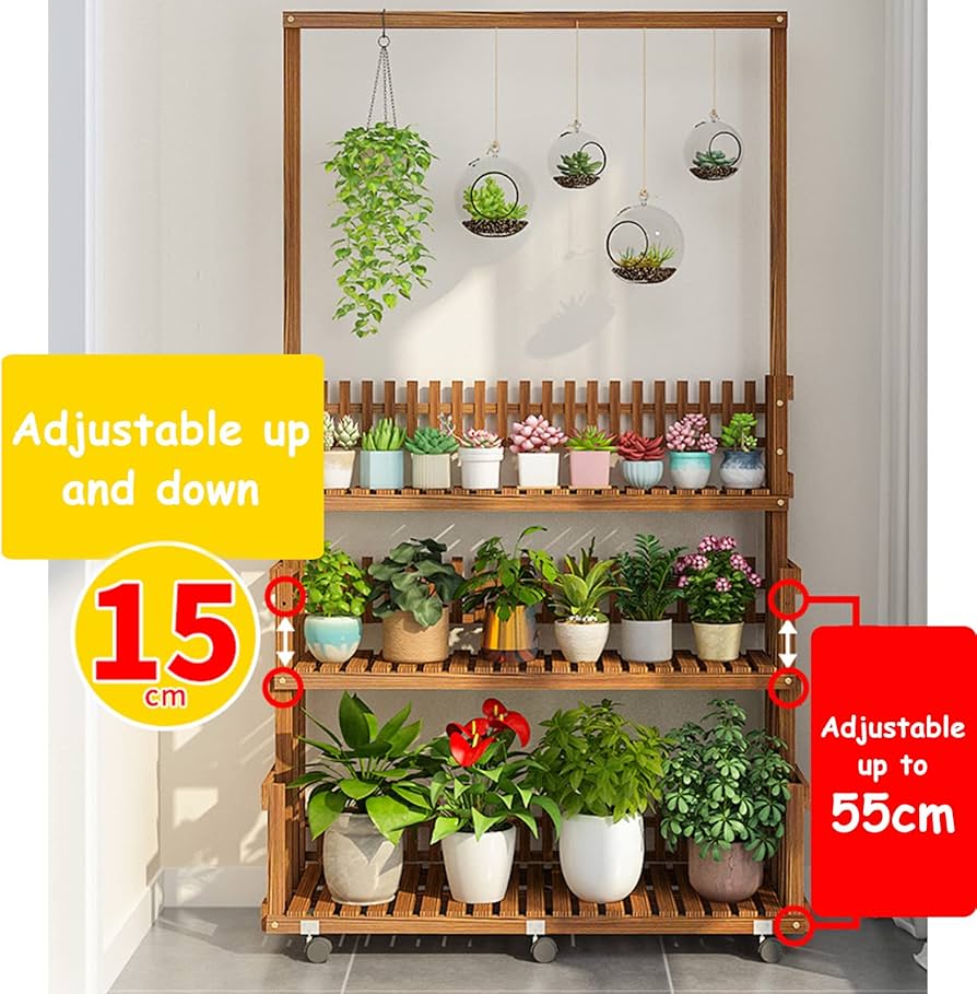 Amazon.co.jp: 調整された吊り下げ式植物スタンド屋内木製植物棚