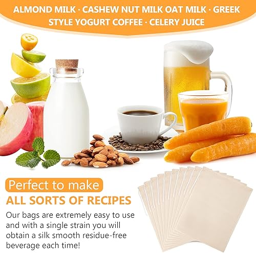 Miniatura 6 de Chielor 10 bolsas de leche de nueces de grado de malla fina reutilizables para estopa, coladores, bolsas de filtro de algodón orgánico sin blanquear