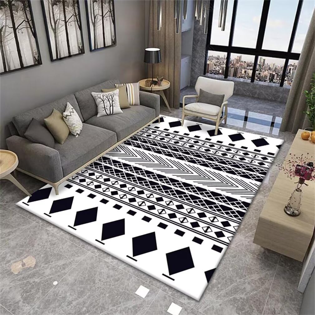 Tapis doux lavable 90x200 à lignes géométriques pour entretien facile