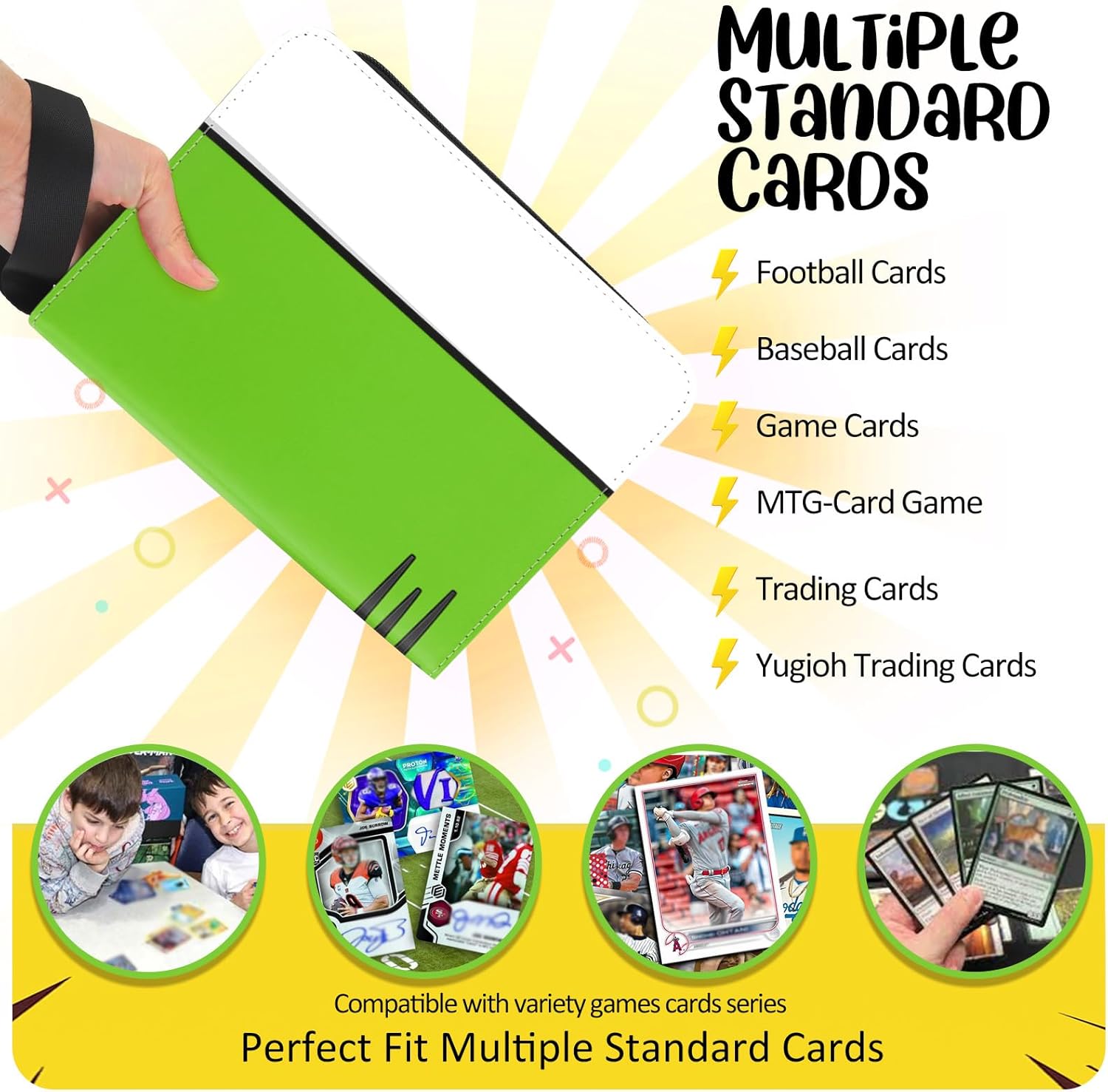 Card Binder 4 Pocket, Collectible Trading Card Albums Fits 400 Cards with 50 Removable Sleeves, Portable Trading Card Binder Collection Album Holder, Game Card Case book With Zipper for Gifts, L-Green