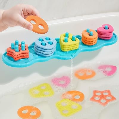 Bath Toys for 3 4 5 6 Year Olds – Baby Bath Toys Mould Free Silicone Color and Shape Sorter Bathtub Toys with 20 Textured Floating Pieces and Mesh Bag Early Learning Sensory Toys for Boys Girls