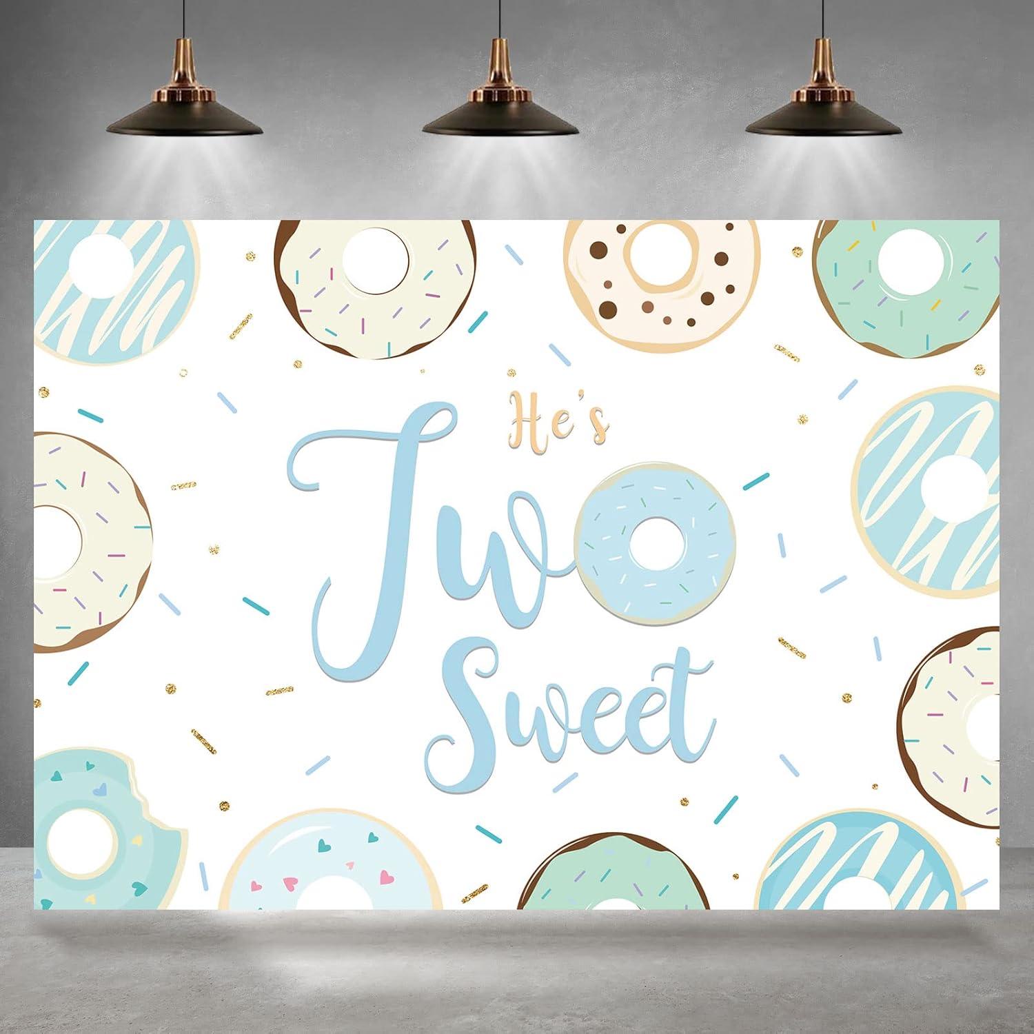 2つの甘い背景 男の子用 ドーナツテーマパーティー カラフルなドット 紙吹雪 写真背景 2歳の誕生日パーティーバナー He'