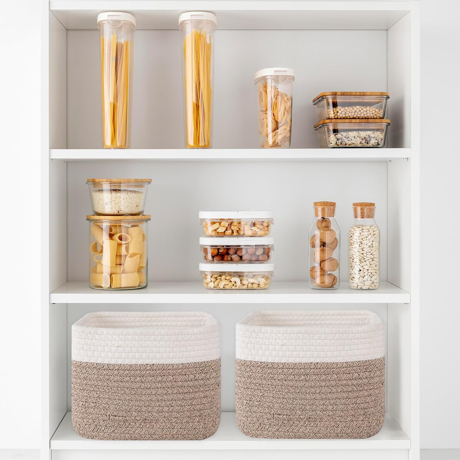 OIAHOMY 9”x9”x7” Storage Cubes, Cotton Rope Woven Baskets for Organizing, Cube Storage Bin, Small Gift Basket for Shelf, 3-Pack, Brown&White - Image 6