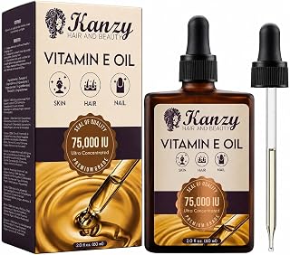 Kanzy Vitamin E Oil 75,000 IU (2 fl oz) High Strength, Herbal D-Alpha Tocopherol with Natural Oils, for Skin, Hair and Nails - Dilute Before Use