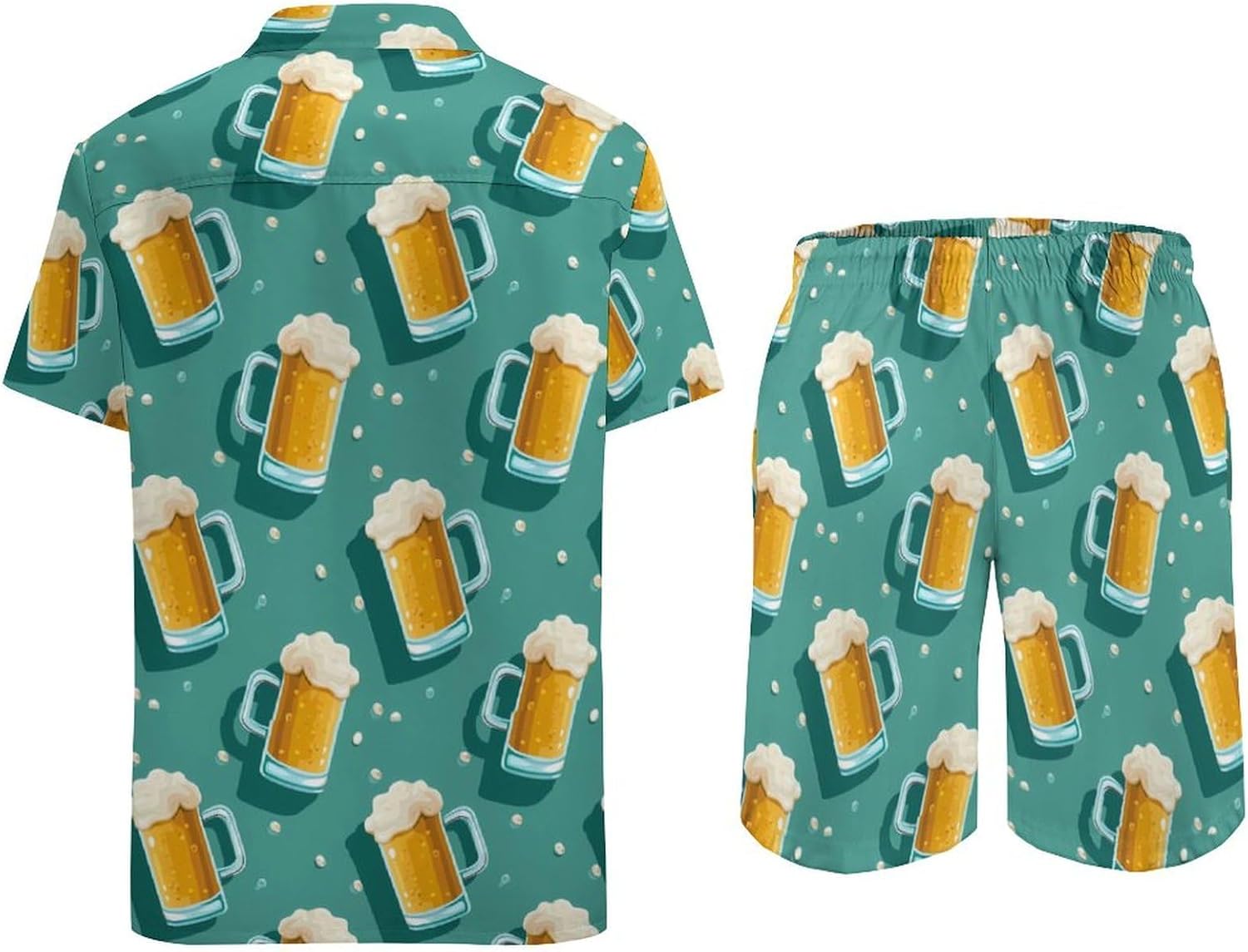 Beer Mugs Men's Summer Beach Outfits Shirt And Shorts Set 2 Piece Vacation Swimwear