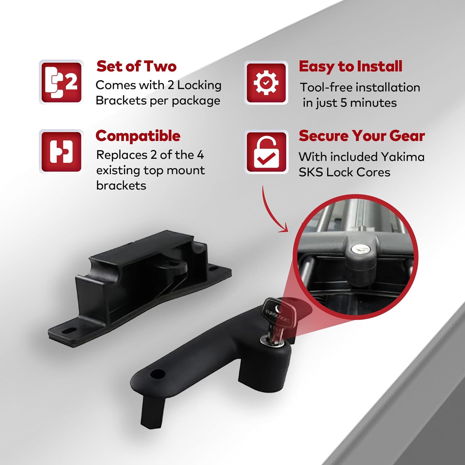 YAKIMA 1.05 Pound Locking Brackets Hardware for Securing LoadWarrior, MegaWarrior, and SkinnyWarrior Rooftop Cargo Basket, Set of 2