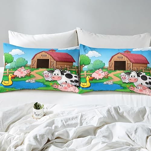 Miniatura 4 de Erosebridal Juego de sábanas de alpaca de dibujos animados de ganado, vaca, cerdo, tamaño matrimonial para niños, niñas, niños, juego de ropa de