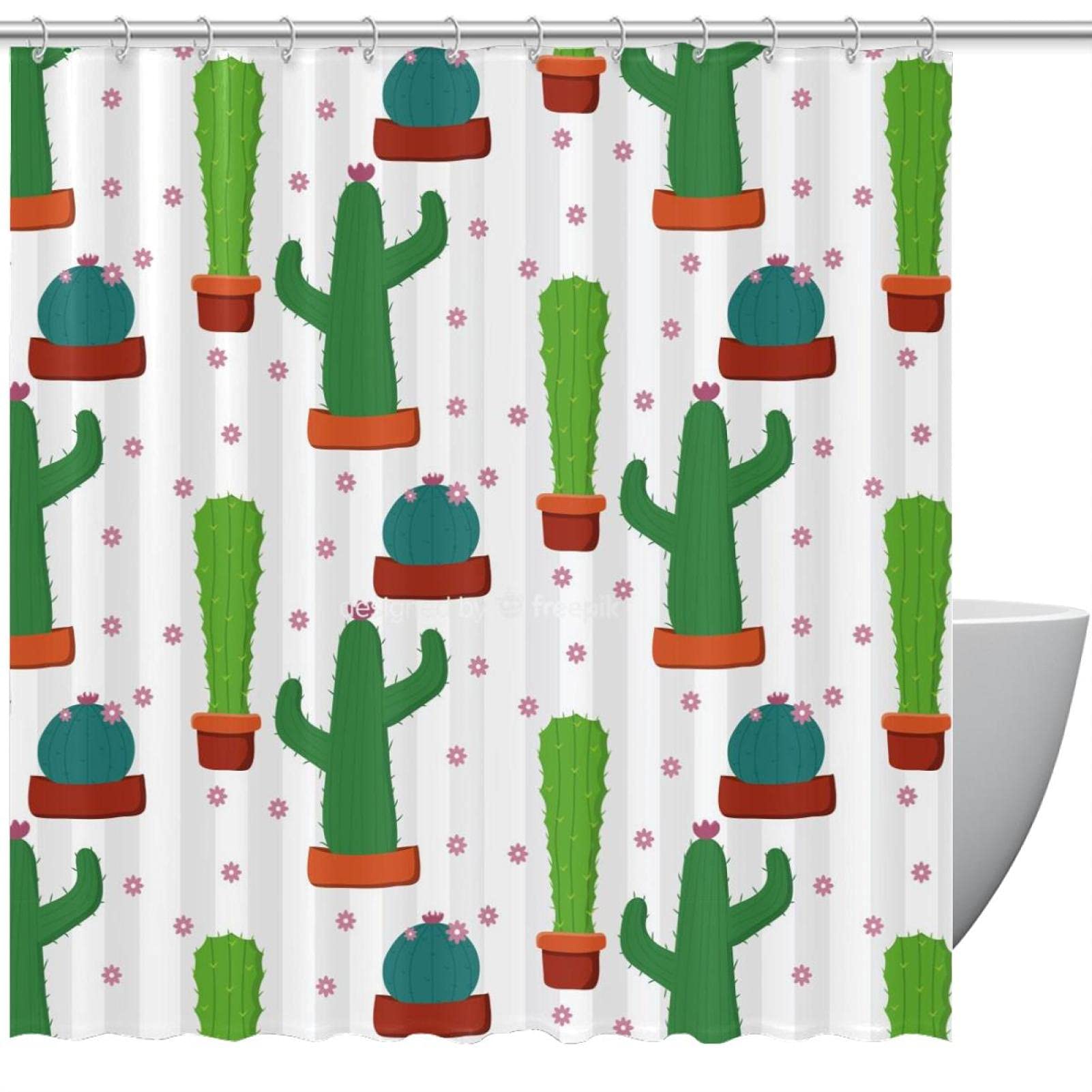 Rideau de douche cactus vert 183x183 cm pour déco de salle de bain tendance