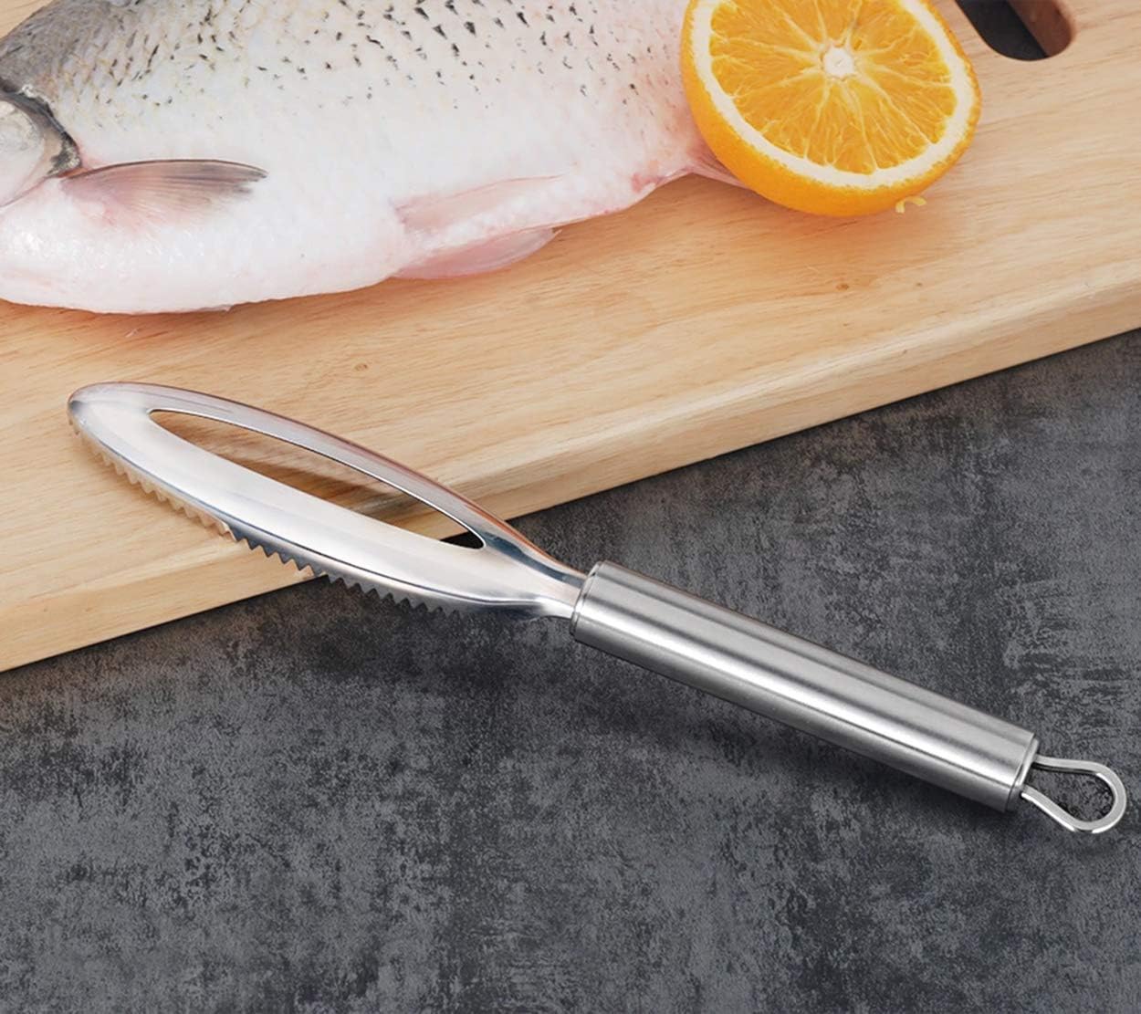 3-in-1 Stainless Steel Fish Maw Knife with Sawtooth Scaler fish scaler remover Premium Stainless Steel for Easy Scaling and Skinning Cleaning Brush Scraper for home, kitchen, fish shop (2) 1
