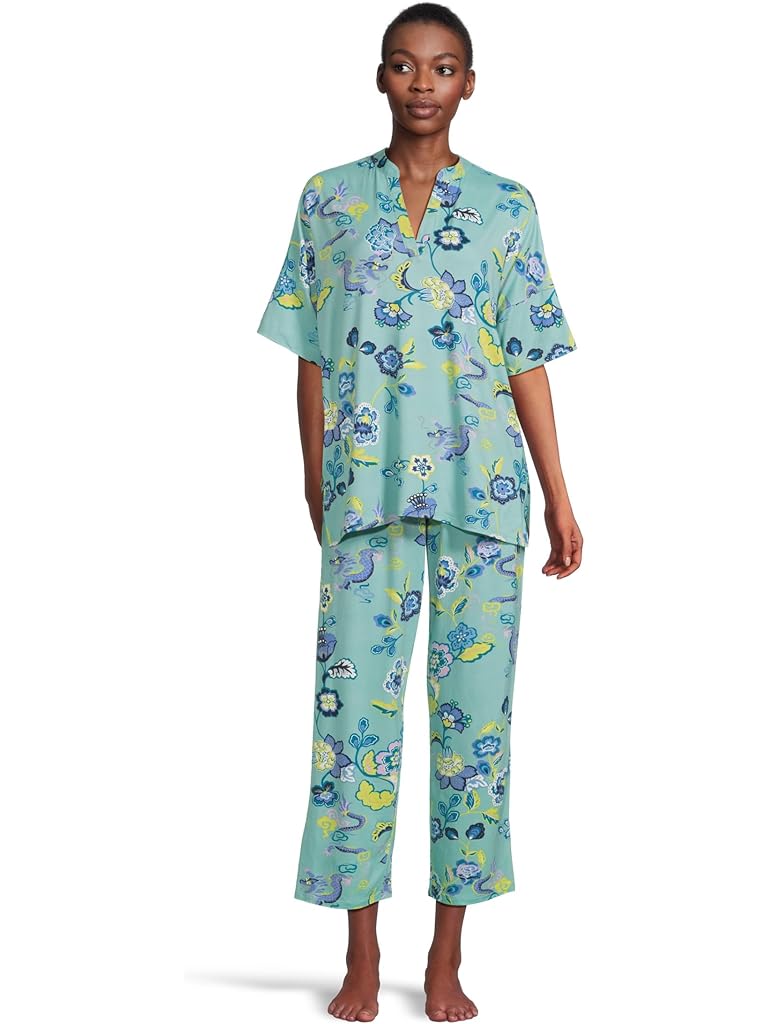 Blue Natori Fluer Dragon - Cozy Knit Short Sleeve Pajama Set
