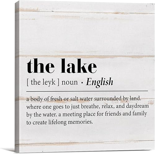 Lienzo decorativo con texto en inglés "Country the Lake" (Country the Lake) - Póster con temática de lago, pintura enmarcada de 8 x 8 pulgadas,