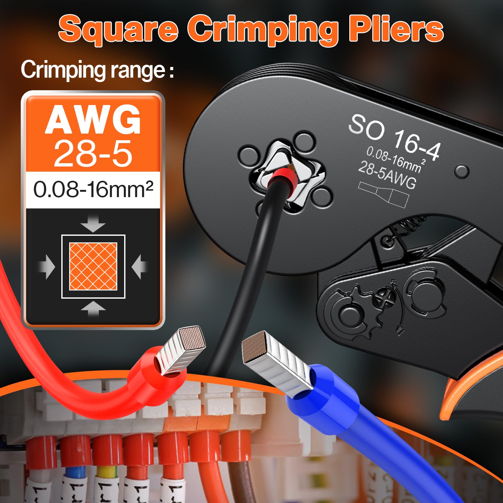 Preciva Ratchet Crimping Tool with 16 Types of Terminals,(0.08-16mm² / AWG28-5) Self-Adjusting Ratchet Crimper and 1500PCS Single-Wire Electrical Connectors - Image 3